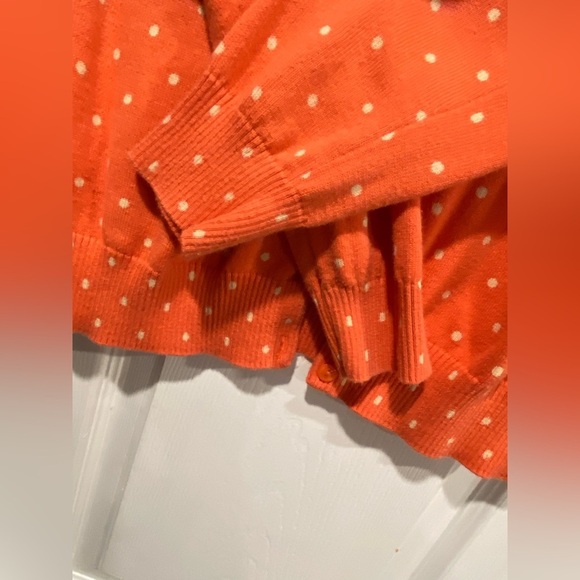 L.L. Bean Size M Orange Polka Dot Supima Cotton Lightweight Button Down Cardigan - Picture 5 of 11